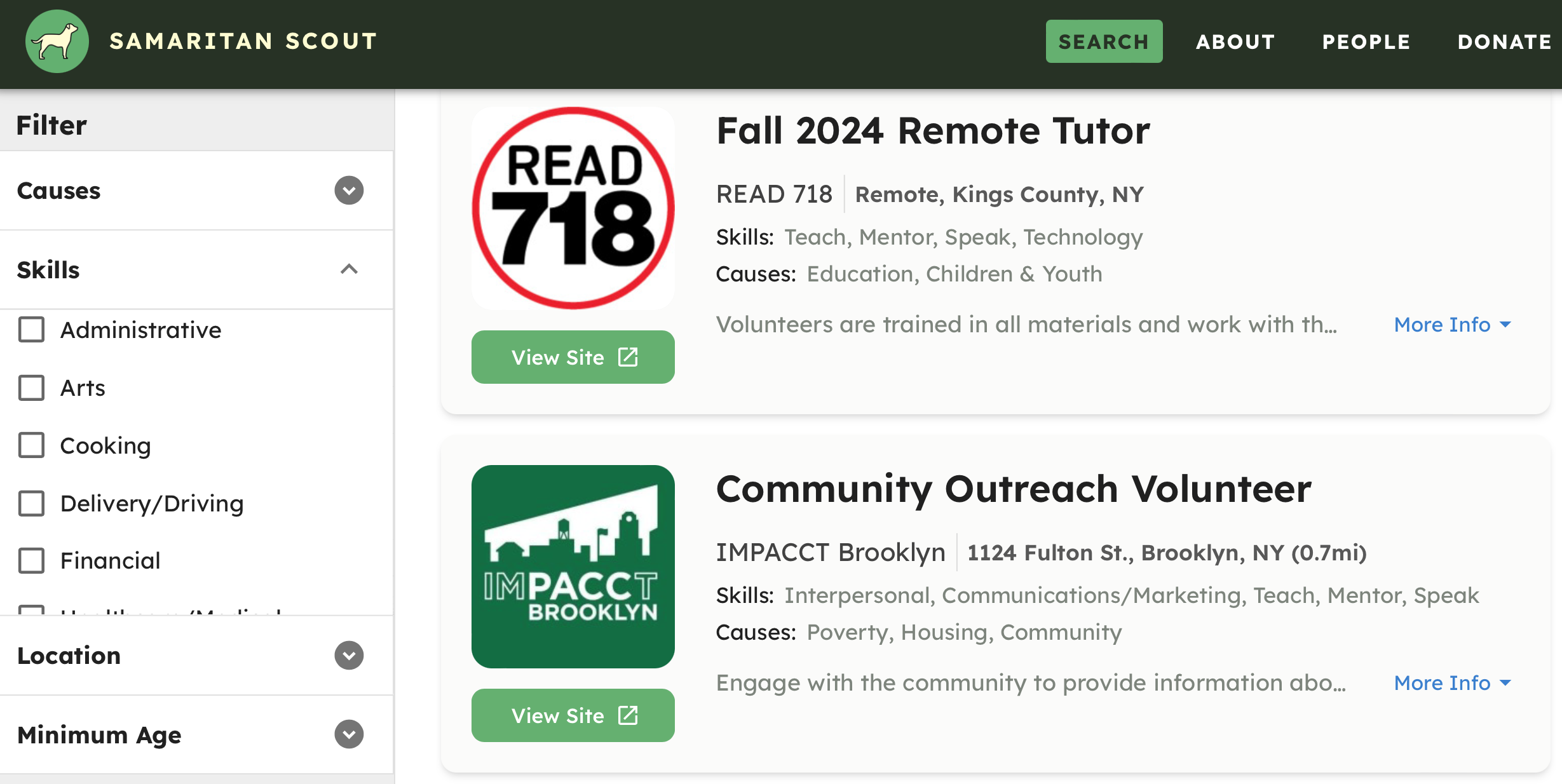 scout search results skills filter open