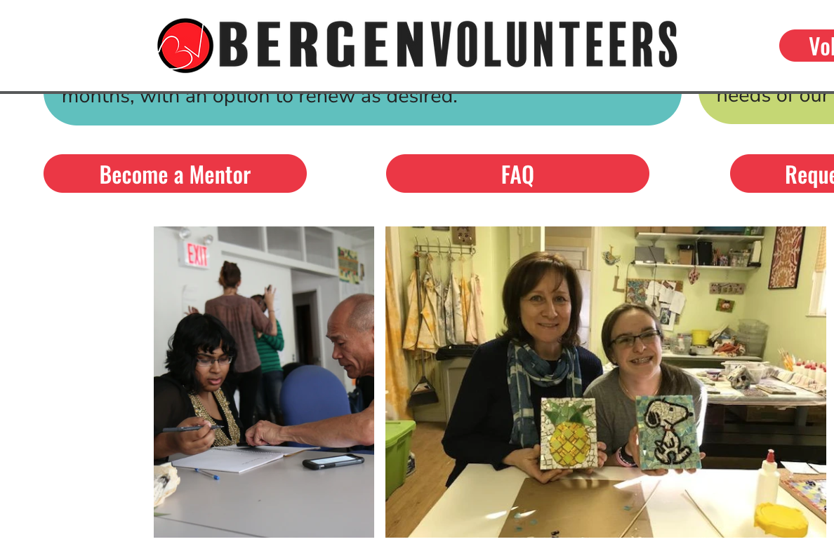 Bergen Volunteers Mentor Program website screenshot