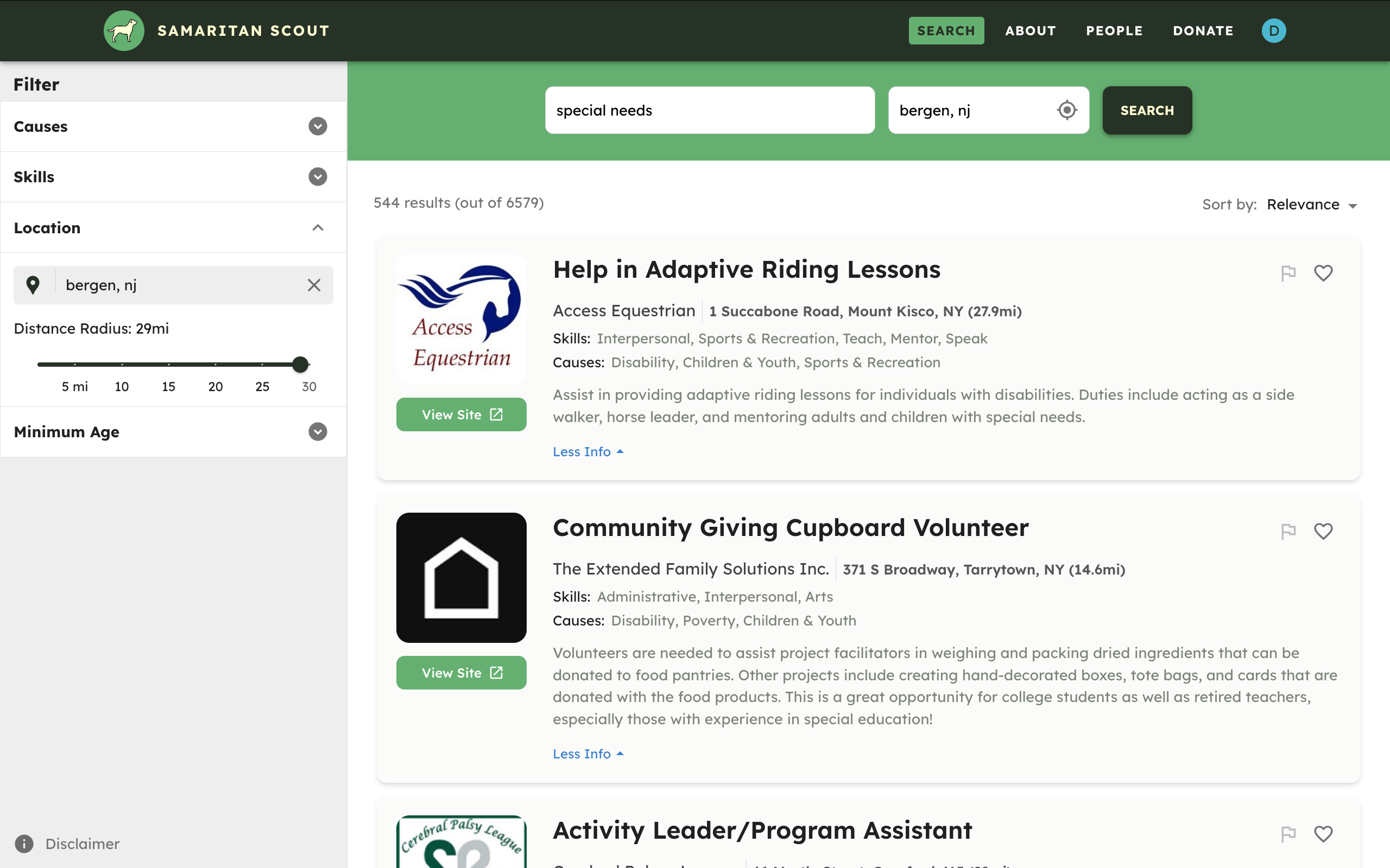 Samaritan Scout search engine volunteer opportunities in New Jersey