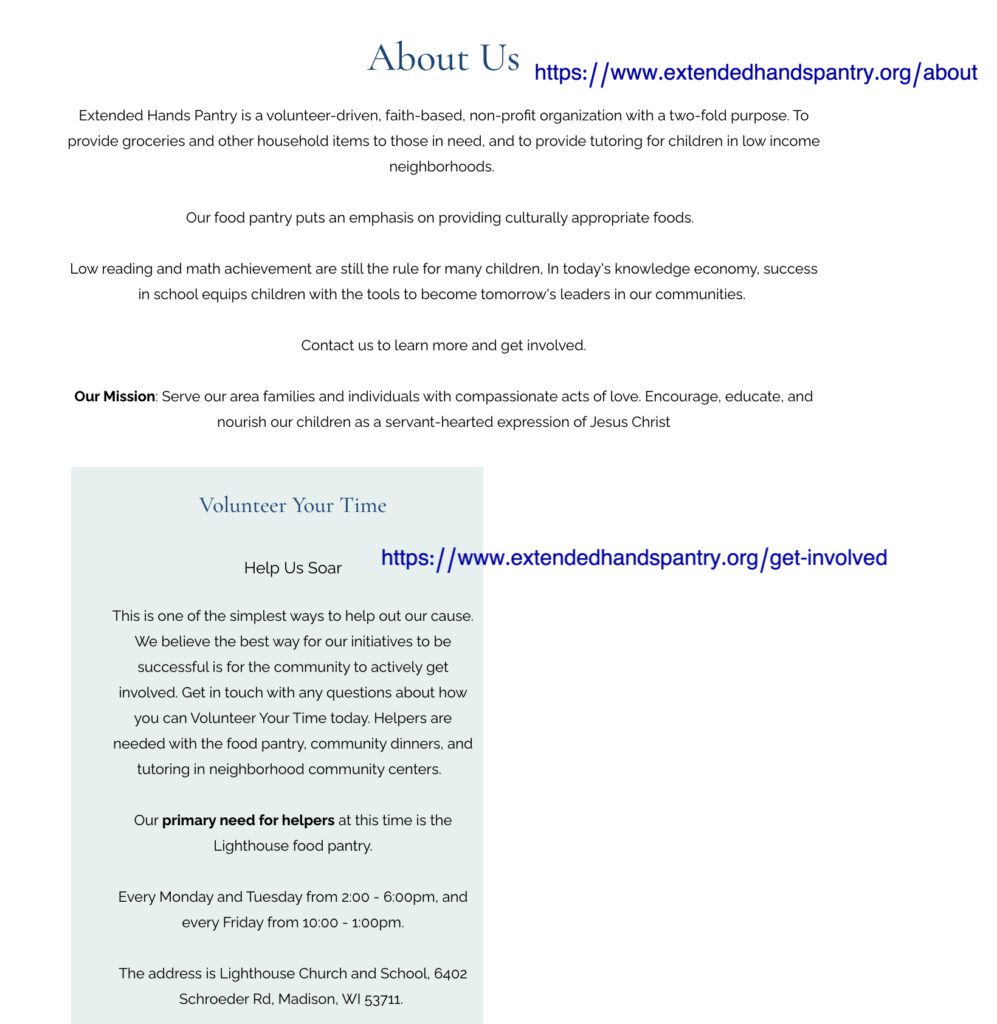 Text from a nonprofit website that describes a volunteering opportunity
