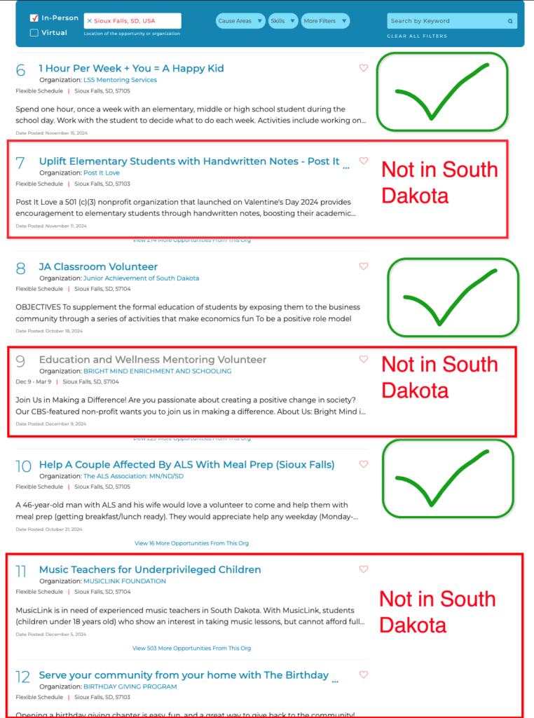 volunteer in south dakota directory results