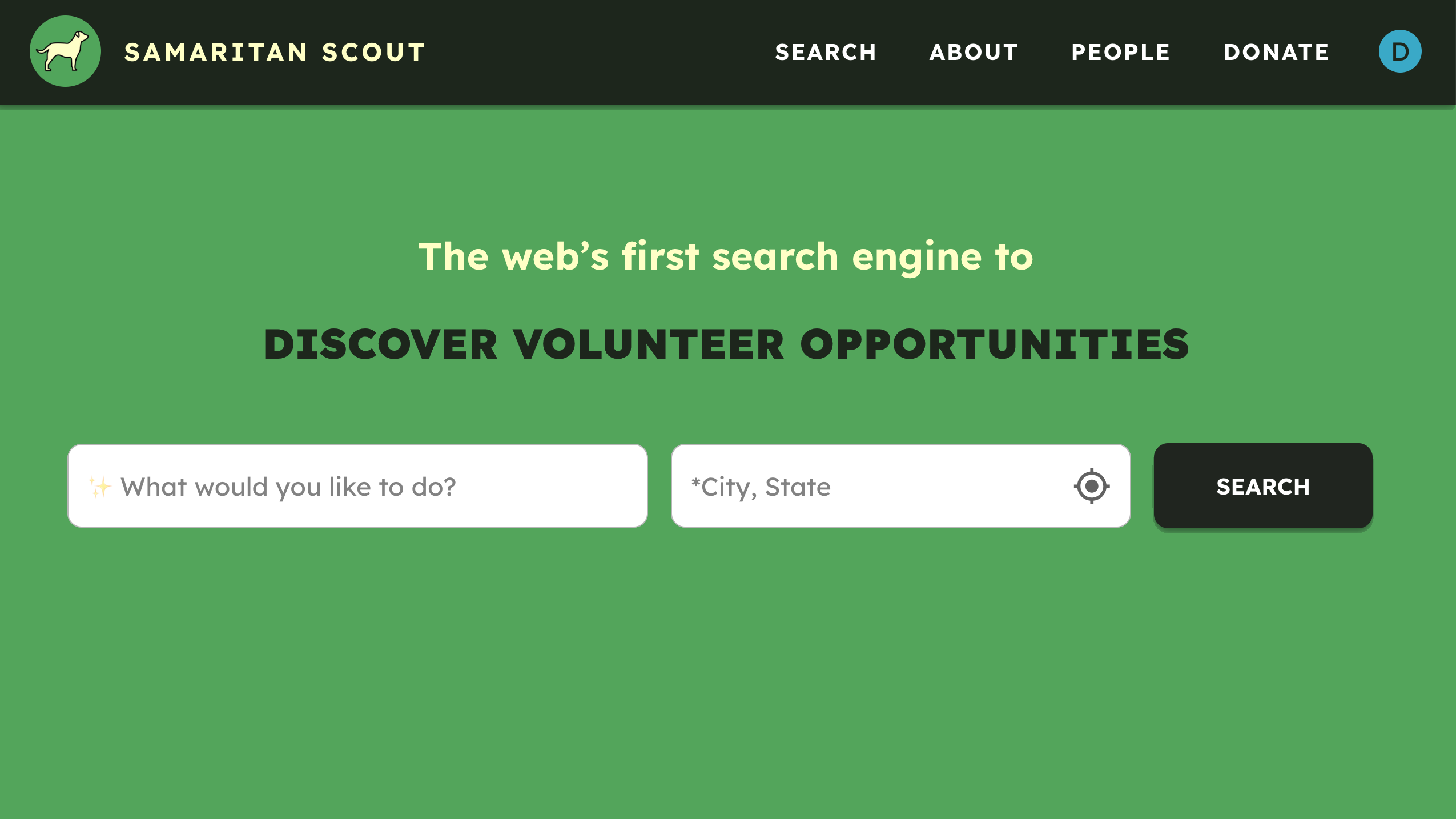 landing page of samaritan scout search platform